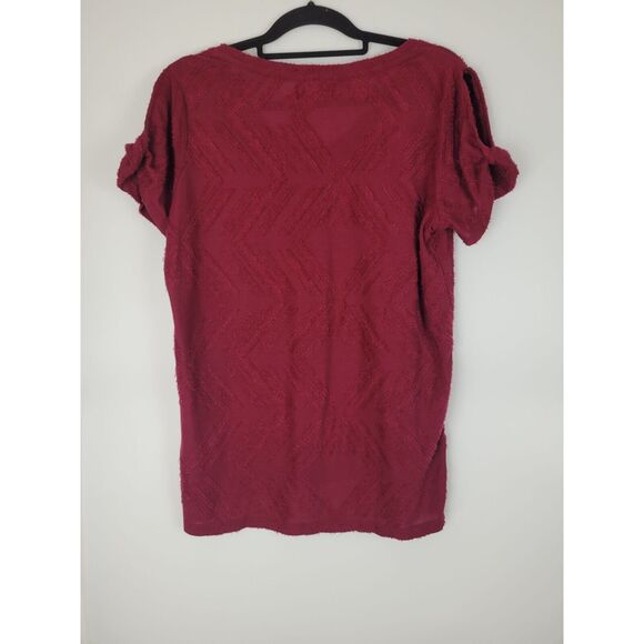 Peace & Pearls Blouse M Womens Red Short Cold Shoulder Sleeve V Neck Top - Picture 8 of 9